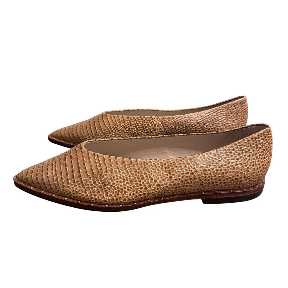 NWOB Anthropologie Freda Salvador LISA 7 Croc Embossed Leather Pointed Flats Sz8